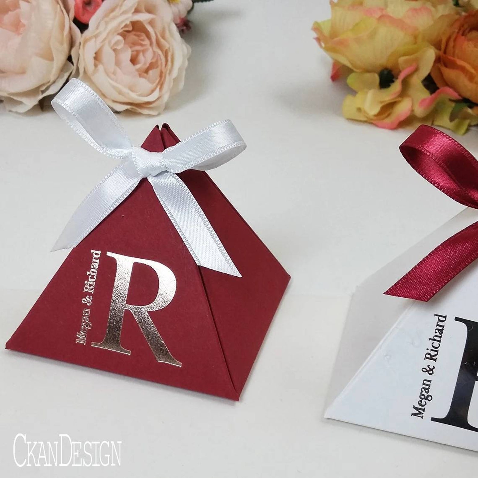 Navy Blue, Pyramid Favor Box, Personalized Favor Gift, Foil Box, Hot