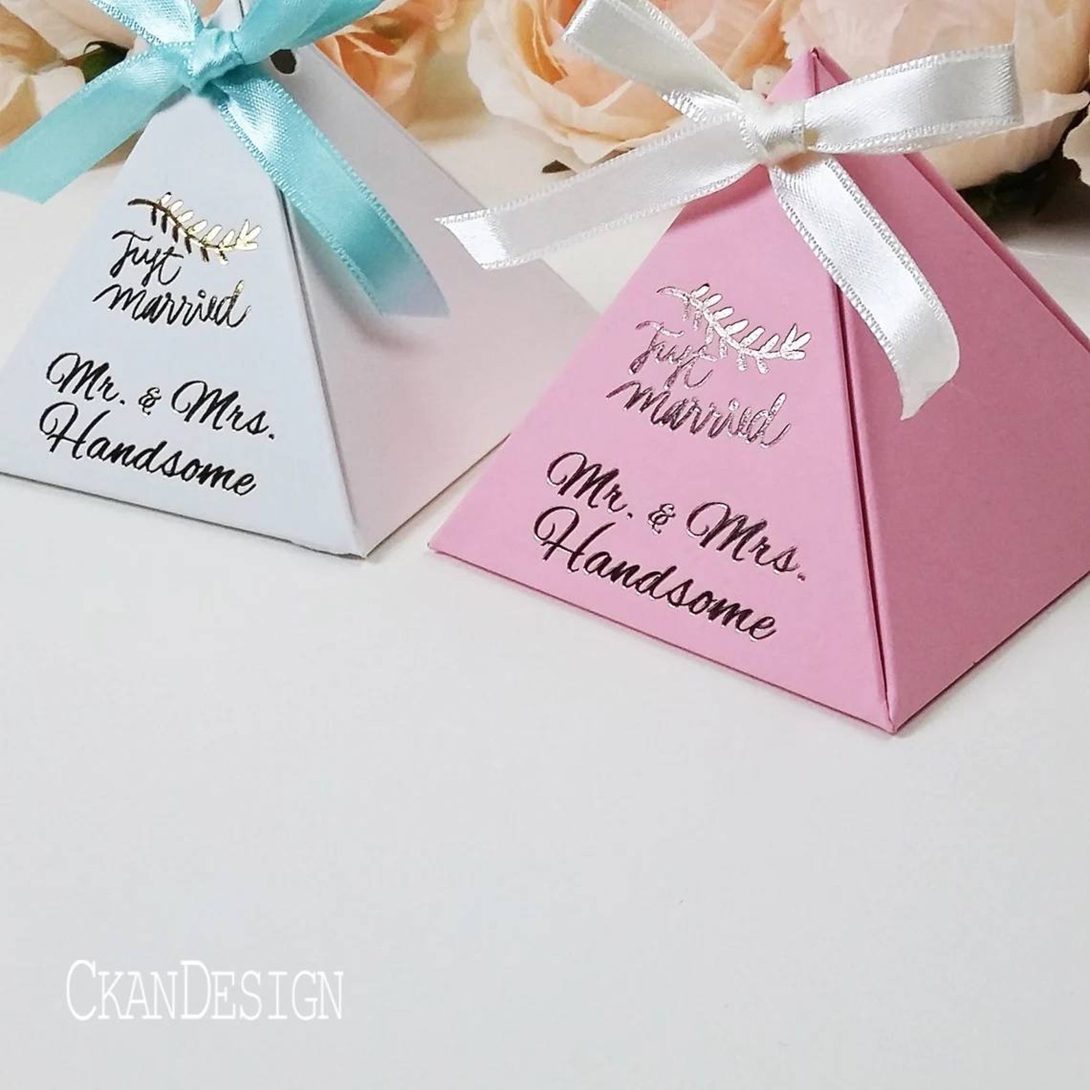 Colored Pyramid Favor Box Personalized Favor Gift Foil Box Etsy