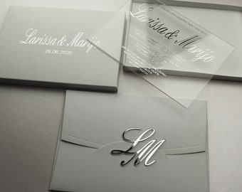 Elegant Silver Wedding Invitations,   Acrylic Wedding Invitation, Unique Invites, Real Foil, Acrylic Invite, SilverCustom Transparent Invite