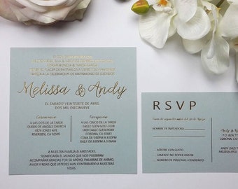 Melissa and Andy Gold Invite,RSVP cards,  DIGITAL TEMPLATE