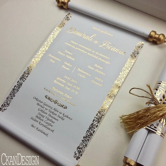 Elegance Scroll Custom Invitations, Real Gold Foil, Imprinted Scroll  Invitations, Boxed Embossed Wedding Invitations, Holographic Foil Print 