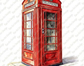 Red Phone Booth Clipart, British Icon Art (JPG, Digital Download
