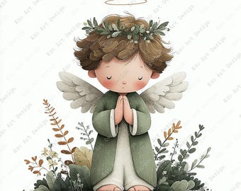 Angel Baby Clipart, Praying Boy Printable, Nursery Angel Art (Digital Download)