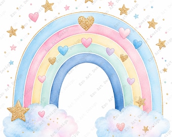 Pastel Rainbow Clipart, Nursery Wall Decor, Boho Baby Art (Digital Download)