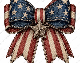 Patriotic Bow Clipart, USA Flag Ribbon Printable, Fourth July Decor (Digital Download)