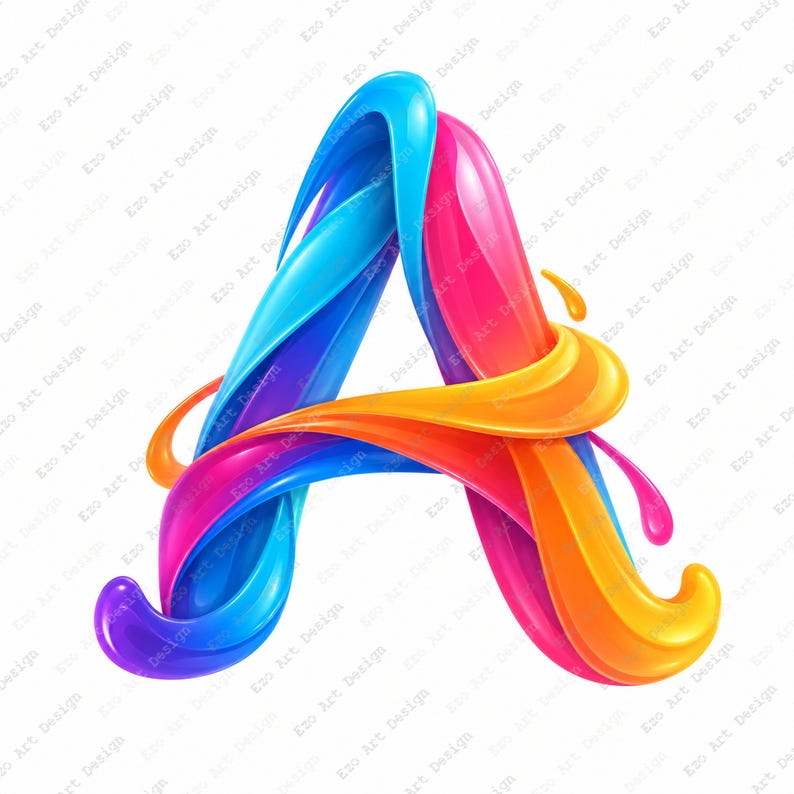 Ribbon Alphabet Clipart, Colorful 3D Swirl Monogram Letters Gradient ...