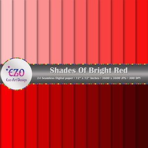 Confezione di carta digitale "Sfumature di rosso brillante", 24 fogli, carta per scrapbooking, carta stampabile, uso commerciale, materiale per bricolage, download immediato
