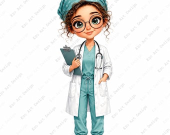 Clipart di dottoressa, infermiera carina da stampare, arte di donna medica (download digitale)