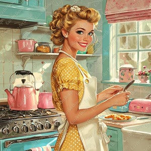Retro Woman in the Kitchen Clipart, 10 High Quality JPG, 1940&#39;s Woman, Retro Housewife, Retro Kitchen Digital Download, junk journal Kit