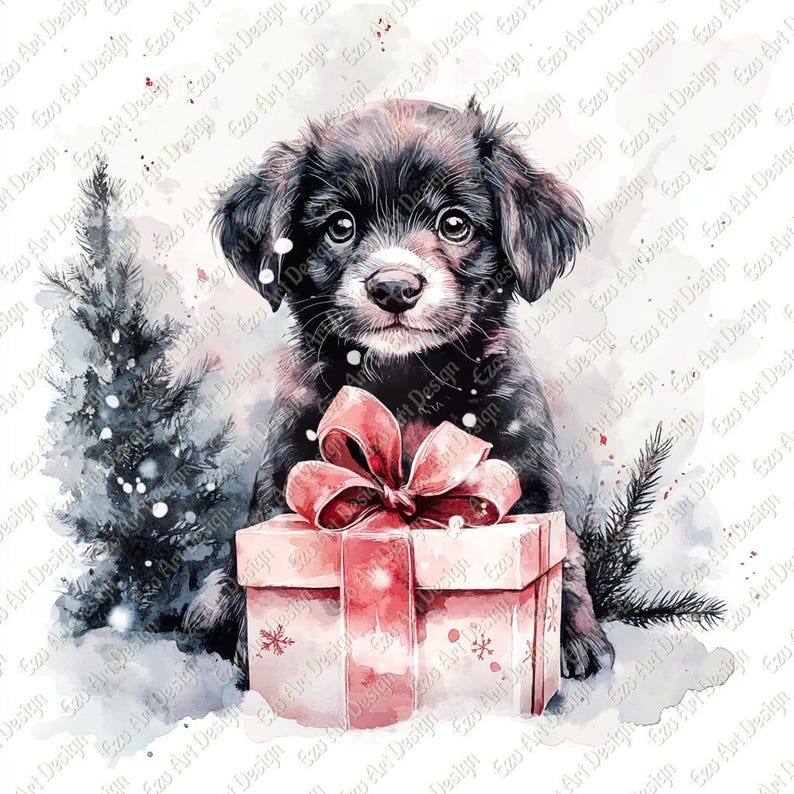 Watercolor Christmas Dog Clipart, Holiday JPG Art (digital Download) - Etsy
