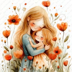 Mother and Daughter Clipart, 10 High Quality JPG, Mother&#39;s Day, Mother&#39;s Day card, Mother Daughter Digital Download, junk journal Kit