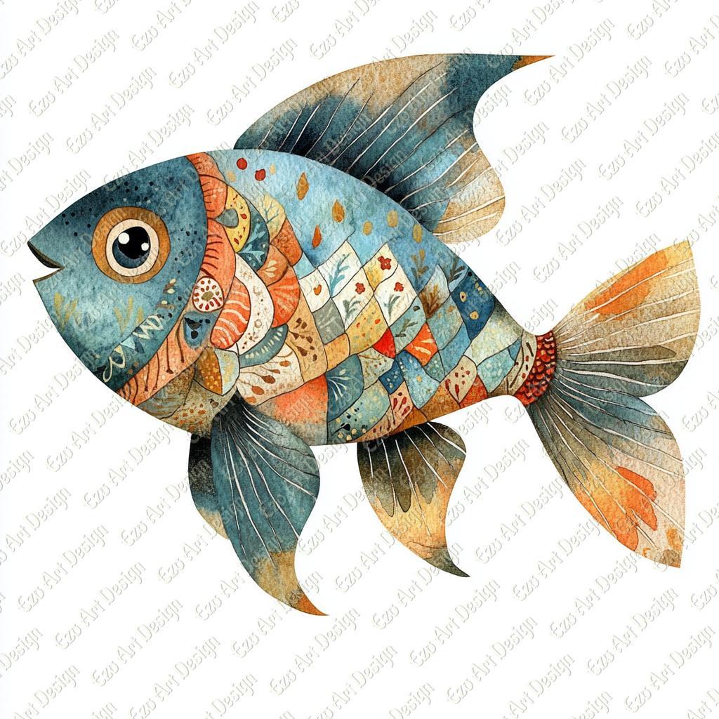 Boho Fish Clipart, Colorful Sea Art, Decorative Fish (digital Download ...