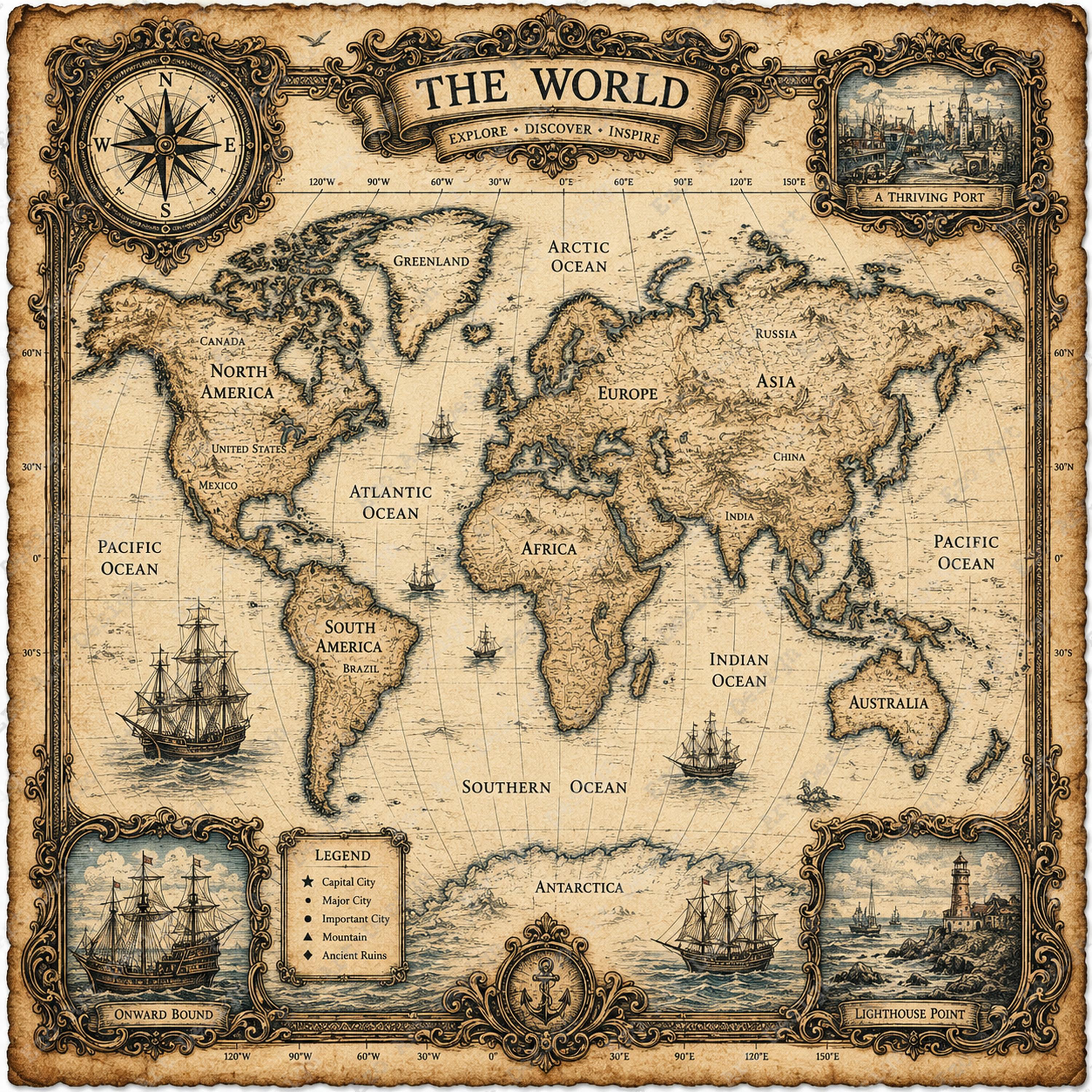 World Map Antique Framed - Etsy