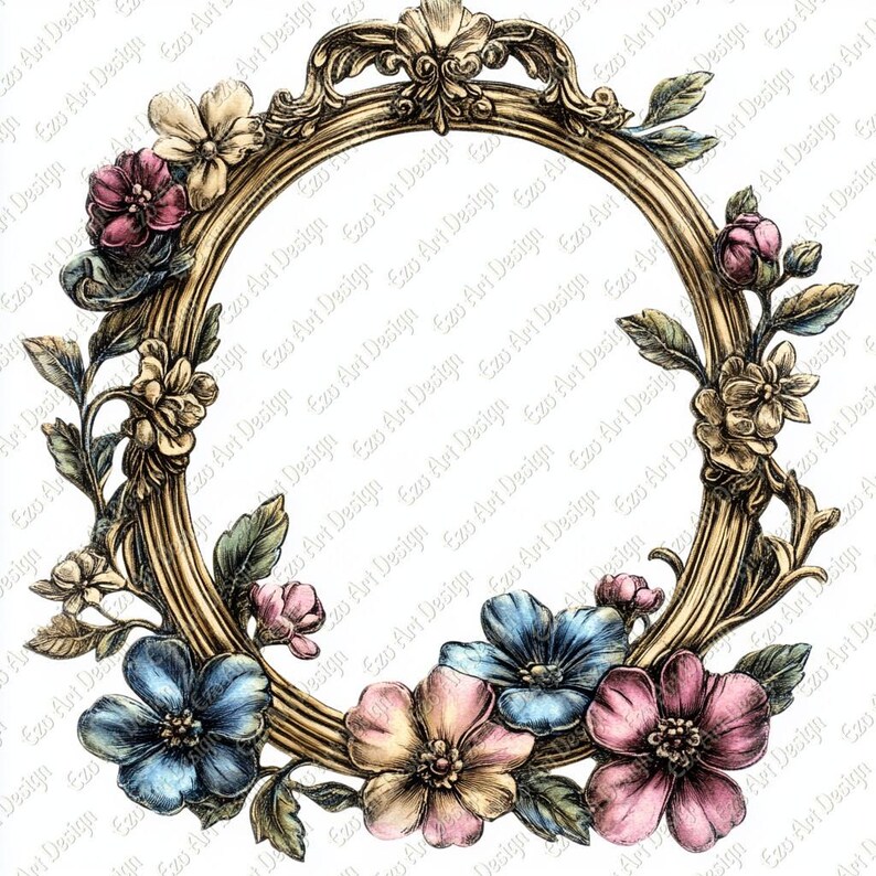 Floral Victorian Frame Clipart, Gold Wedding Frame (digital Download ...