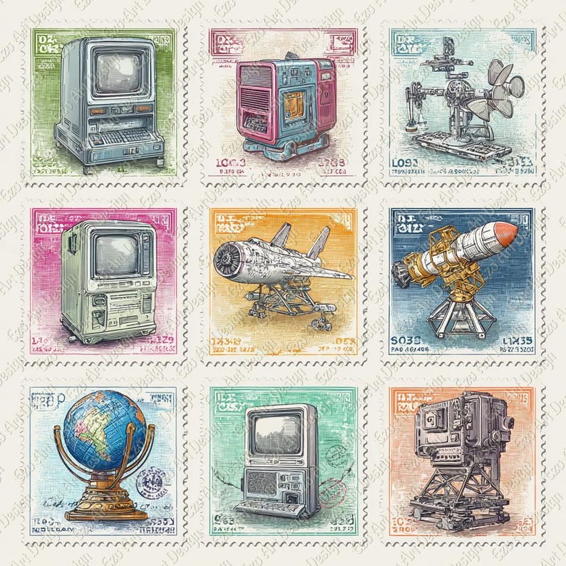 Stamp Collection Clipart, Vintage Postage Stamps Ephemera, Junk Journal ...