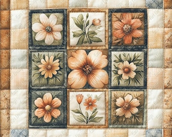 Clipart de colcha de retalhos floral, 10 arquivos JPG, arte em formato AI (Download digital)