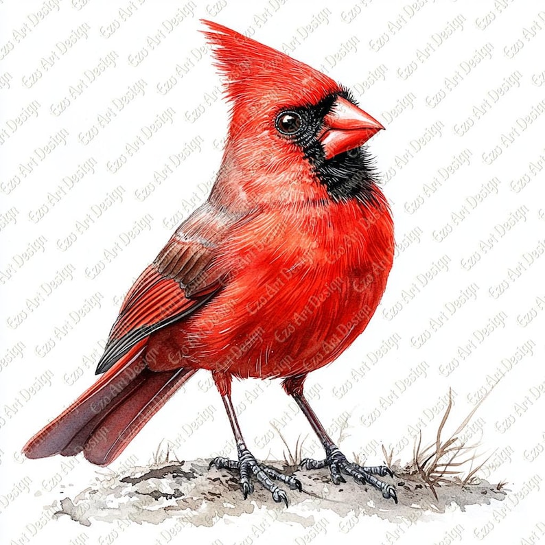 Cardinal Texture Red Cardinal Bird Clipart, Branch, AI Enhanced (digital Download) - Etsy