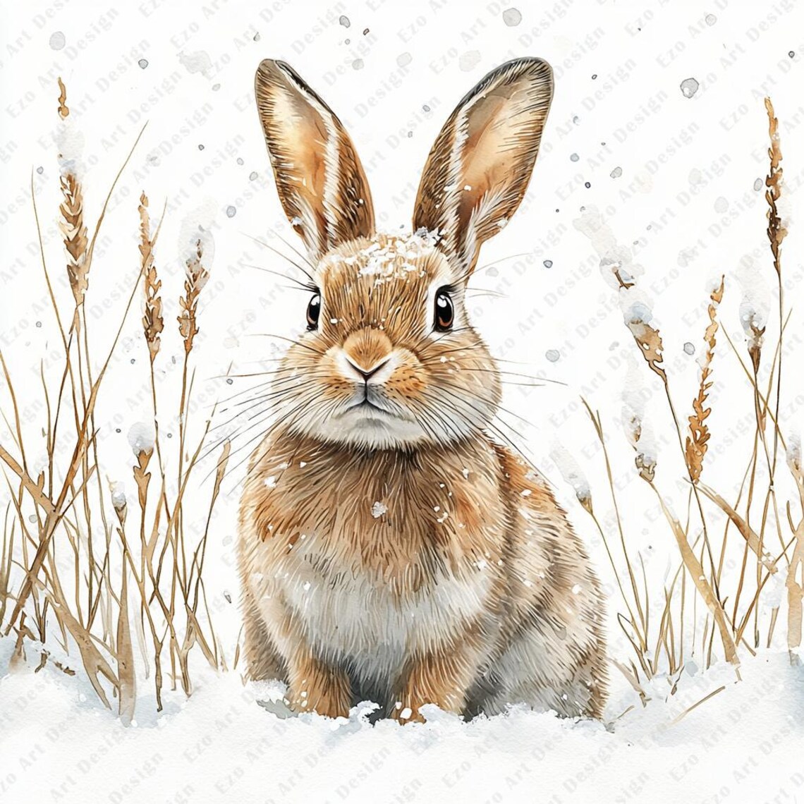 Rabbit Clipart Set: Playful Bunny in Snow - Cozy Winter Artrabbit ...