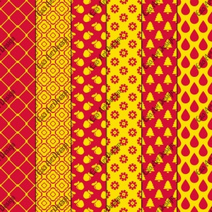 Yellow and Red Pattern Digital Paper Pack, 24 Paper, Scrapbook Paper ...