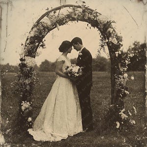 Clipart cadre photo mariage, vintage mariée marié portrait, art rétro noir blanc