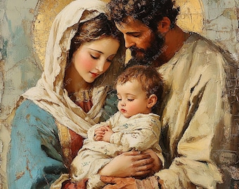 Holy Family Clipart, Renaissance Fresco Painting Printable, Sacred Icon Art (Digital Download)