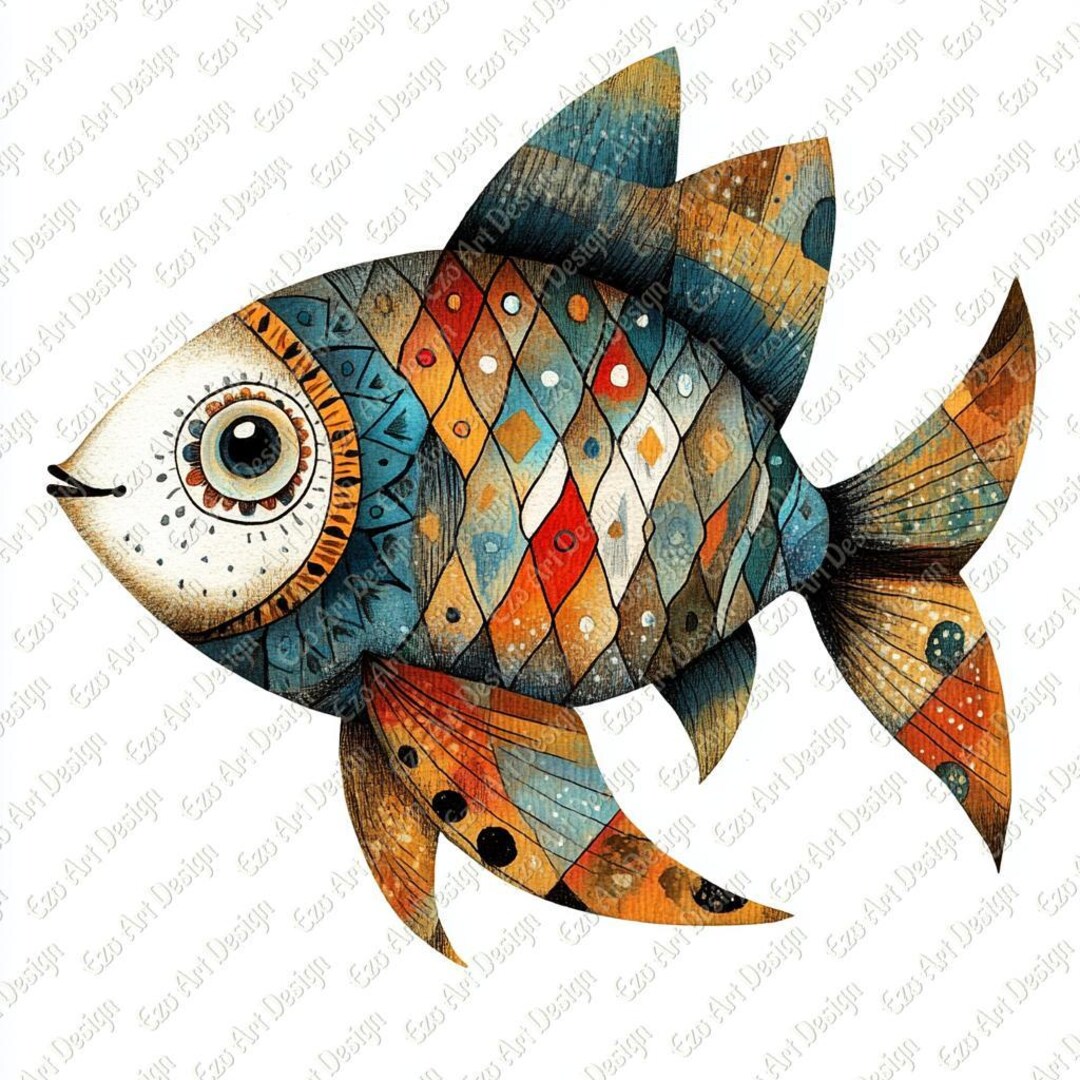 Boho Fish Clipart, Colorful Sea Art, Decorative Fish (digital Download ...