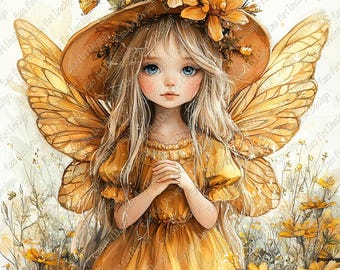 Watercolor Fairy Girl Clipart, Magic Art, Nursery Decor (10 JPGs)