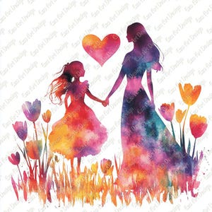 Mother And Daughter Clipart, 10 High Quality JPG, Mom with Daughter, Mother&#39;s Day card, Mom and Little Girl Digital Download, junk journal