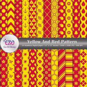 Yellow And Red Pattern Digital Paper Pack, 24 Paper, Scrapbook Paper, Seamless Texture, Printable Paper, Commercial Use, Instant Download