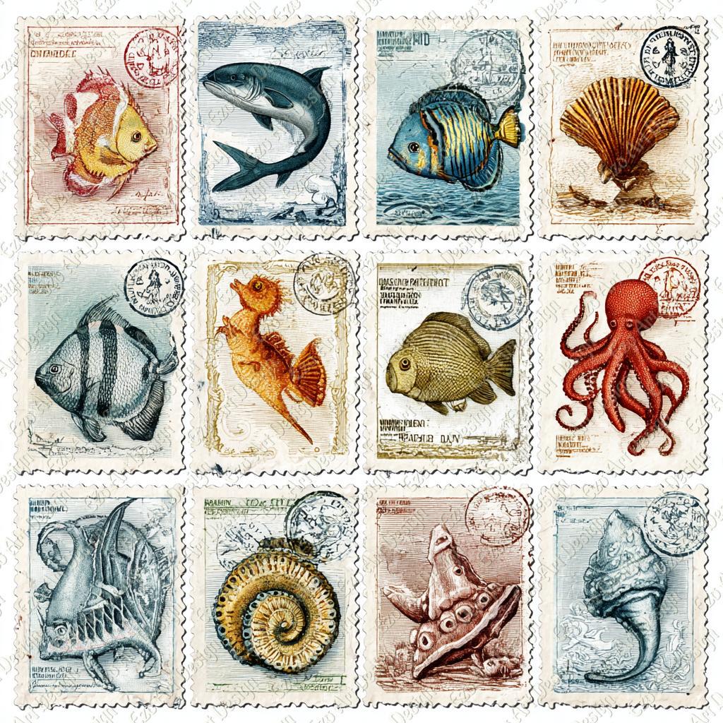 Stamp Collection Clipart, Vintage Postage Stamps Ephemera, Junk Journal ...