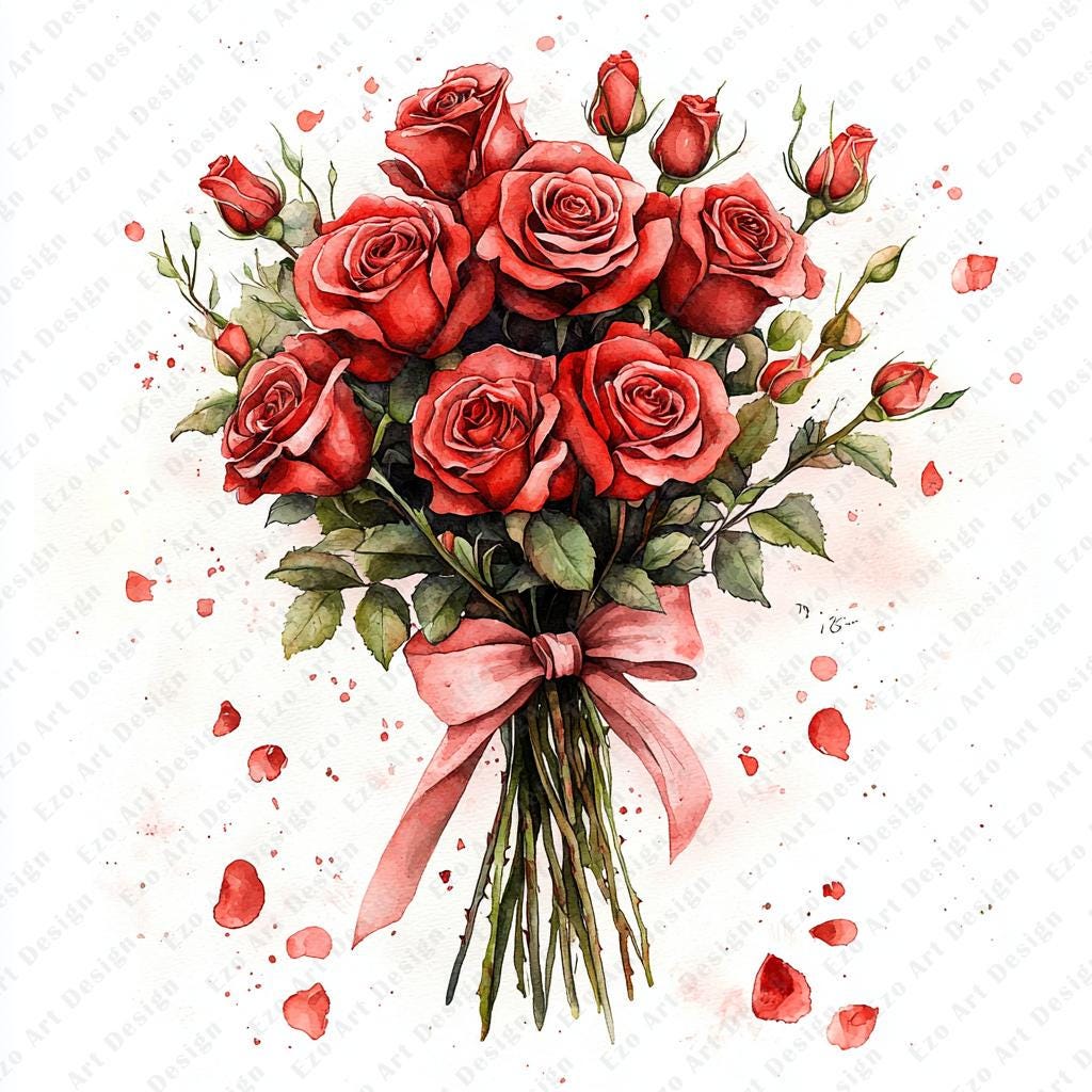 Red Roses Bouquet Clipart, Bridal Flowers, JPG (digital Download) - Etsy