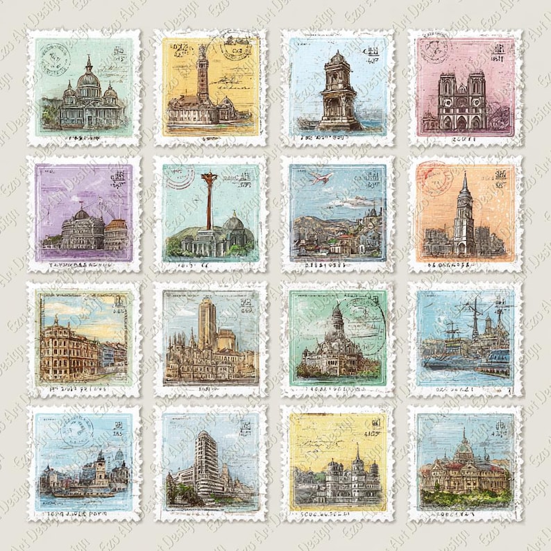 Stamp Collection Clipart, Vintage Postage Stamps Ephemera, Junk Journal ...