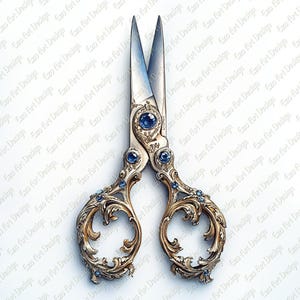 Imágenes prediseñadas de tijeras antiguas ornamentadas, tijeras plateadas vintage (10 archivos JPG)