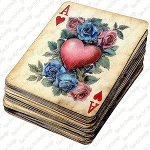 Blumen Spielkarten Clipart, 10 hochwertige JPG, Vintage Karten, Spielkarten, Poker Karten Digitaler Download, Junk Journal Kit