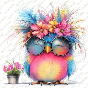 Colorful Quirky Bird Clipart, 10 High Quality JPG, Funny Bird, Quirky Bird, Whimsical Bird Digital Download, junk journal Kit