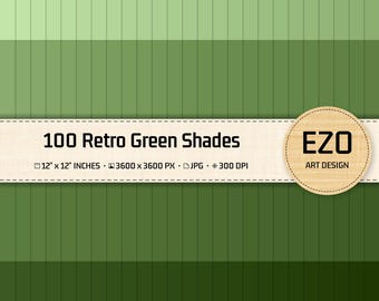 Retro Green Digital Paper Pack, Solid Color Sheets, Scrapbook Supplies, 100 JPGs, Instant Download
