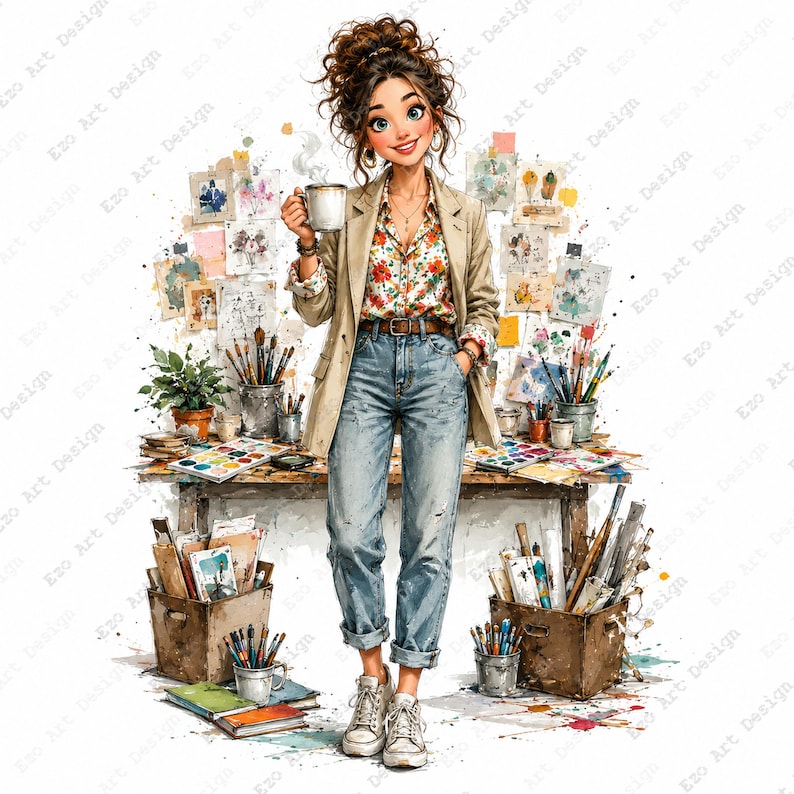 Boss Girl Clipart, Creative Woman Printable, Boho Office Art (digital ...