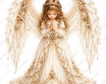 Guardian Angel Clipart, Golden Vintage Printable, Ivory Wing Art (Digital Download)