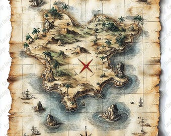 Vintage Pirate Treasure Map Clipart, Junk Journaling (Digital Download)