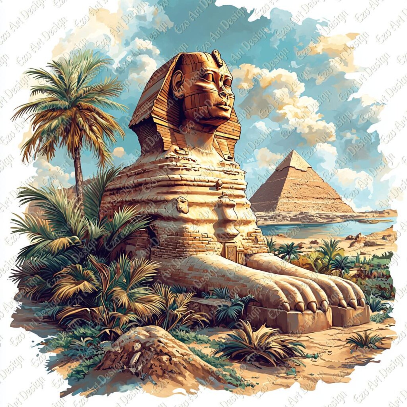 Ancient Egypt Clipart, Egyptian Pharaoh Pyramid Printable Art ...