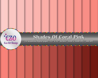 Coral Pink Digital Paper Pack, Scrapbook Printable Papers (Instant Download 24 JPGs)