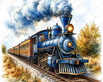 Steam Train Clipart, Vintage Locomotive Art, Retro Railroad Illustration (Digital Download)