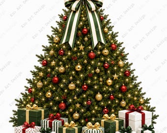 Gold Christmas Tree Clipart, Elegant Holiday Decor, Festive Gift Tree (Digital Download)