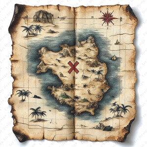 Treasure Map Clipart, 12 JPG, Digital Download, Printable Vintage Map ...