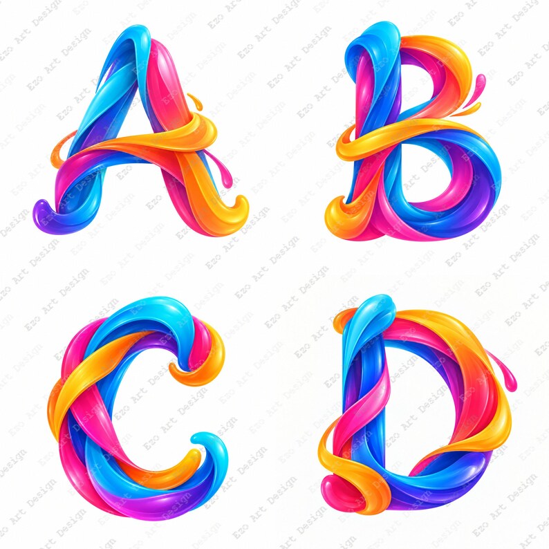 Swirl Pattern Letters Ribbon Alphabet Clipart, Colorful 3D Swirl Monogram Letters Gradient ...