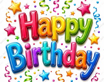 Imágenes prediseñadas 3D de Feliz Cumpleaños, pancarta de cumpleaños con letras, diseño de tarjeta de fiesta colorida (descarga digital)
