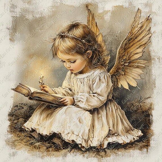 Vintage Christmas Angel Clipart, Printable JPG (Digital Download, 10 JPGs)