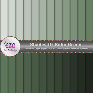Shades of Boho Green Digital Paper Pack, 24 Seamless Scrapbook Papers, Printable Textures, Commercial Use, Instant Download