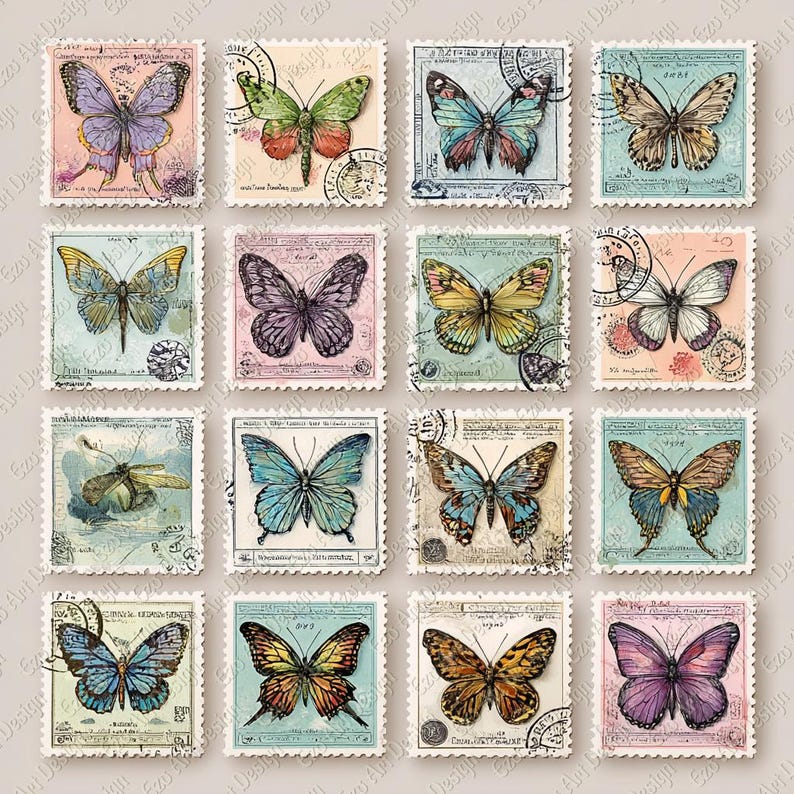 Stamp Collection Clipart, Vintage Postage Stamps Ephemera, Junk Journal ...