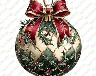 Christmas Ornament Clipart, Watercolor Bauble Printable Art, Holiday Ornament Digital Print